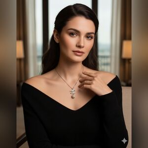 Chanel pearl and pave crystal logo necklace 2018 w/ box and velour pouch